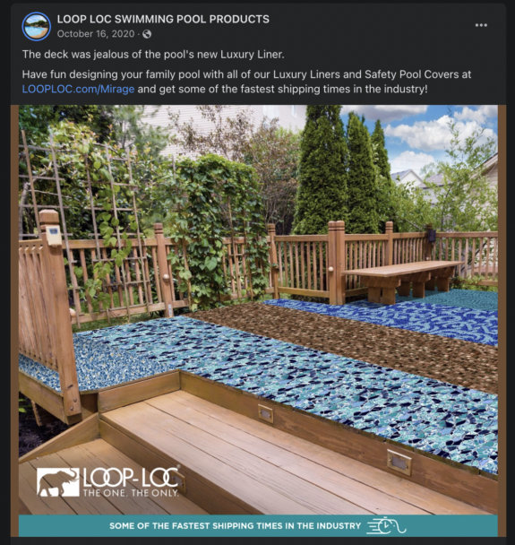Facebook ad picturing backyard patio with pool liner decaling