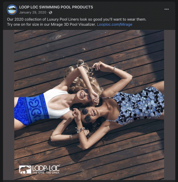 Two Women Laying on Deck in Bathing Suits with Pool Liner Patterns
