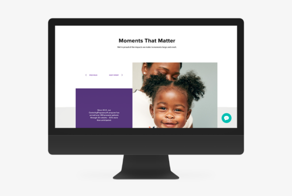 A child smiles on the Moments That Matter webpage for CCI Health Services.