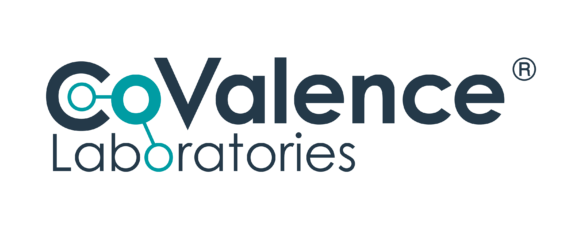 A turquoise and navy blue logo for CoValence Laboratories.