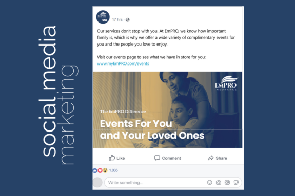 A Facebook post for EmPRO Insurance events.