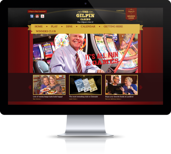 The Gilpin Casino's old website is shown on a desktop computer.