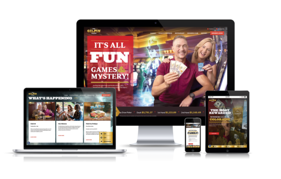 The new website for The Gilpin Casino is shown on a laptop, desktop, smartphone, and tablet.
