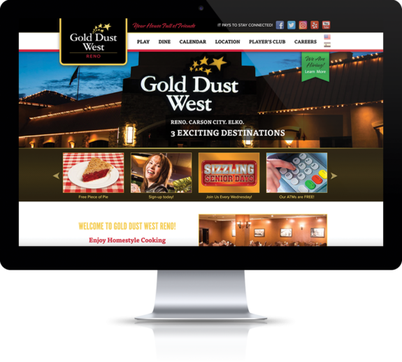 Gold Dust West's old website is shown on a desktop computer.
