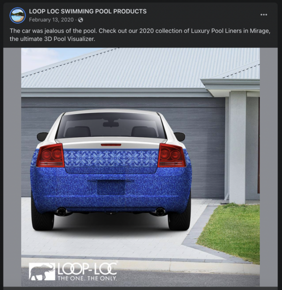Facebook ad picturing a car with pool liner decaling