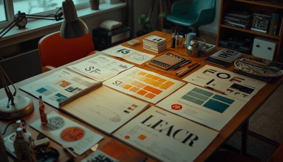 Lucid origin_A_mid century_modern_creative_studio_workspace_brand_strategist_desk_with_neatly 0