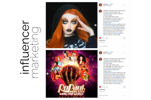 Drag queens are shown on 2 Instagram posts.