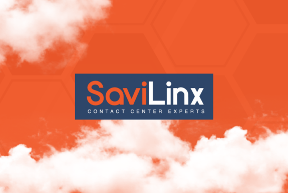 A blue, orange, and white SaviLinx logo appears on an orange sky with clouds.