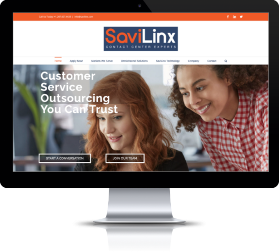 A PC monitor shows SaviLinx’s homepage before Lounge Lizard’s expert makeover.