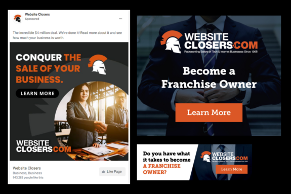 Three ads are shown for a business broker seeking people selling a business and interested in a franchise.